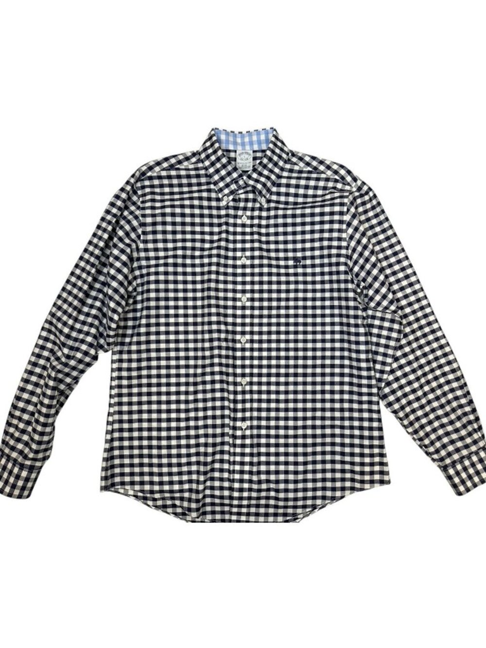 Brooks Brothers Button Down Shirt Mens L Blue Gingham Slim Fit Workwear Preppy